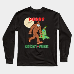 Merry Christmask Sasquatch Mask Social Distance. Long Sleeve T-Shirt